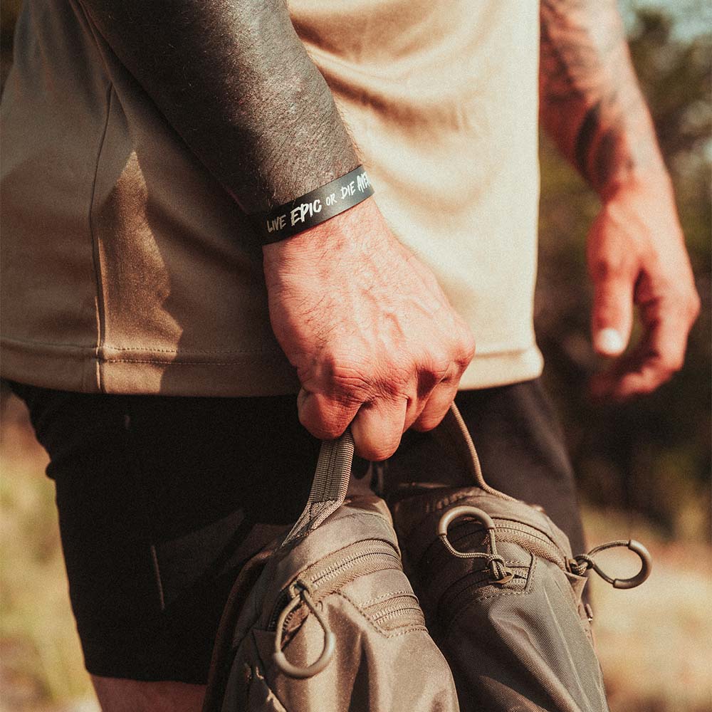 The Epic Standard cuff bracelet with engraved Box of Monsters mantra
