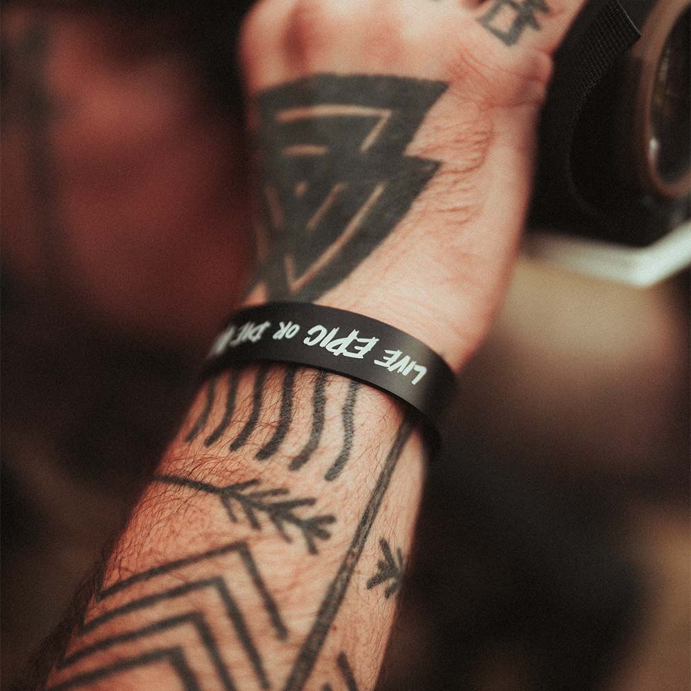 The Epic Standard cuff bracelet with engraved Box of Monsters mantra