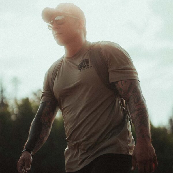 Front view of The P6 Field Tee in coyote brown by Box of Monsters